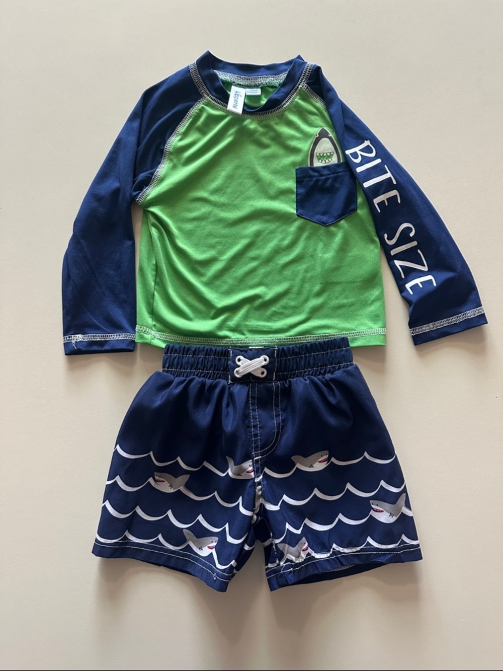 🌊 18M Boy Shark Rashguard Swim Trunk Set - Green & Navy